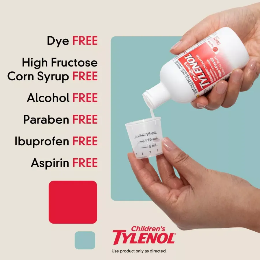 Children’s Tylenol Dye-Free Pain + Fever Relief Liquid Acetaminophen Cherry (4 Oz) - Imagen 3