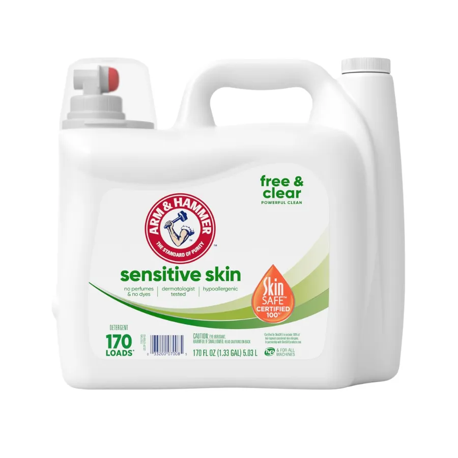 ARM & HAMMER Sensitive Skin Free Clear, detergente líquido (170 Loads- 170 Oz)